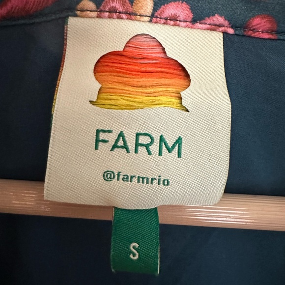 FARM Rio Teal Maxi Dress with Pink Floral Print 3/4 length Sleeve Boho Size S - Picture 7 of 11